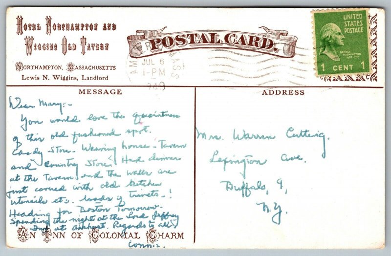 Postcard Northhampton MA c1949 Wiggins Country Store Tavern Lewis N. Wiggins