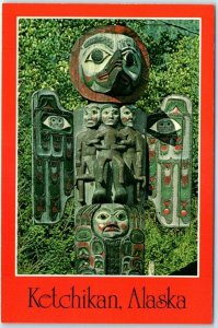 Postcard - Sun and Raven Totem Pole in Saxman Totem Park, Ketchikan, Alaska