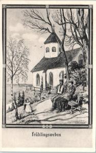 BERLIN, GERMANY   FRUHLINGSWEBEN Couple on bench, CHURCH c1910s  Postcard