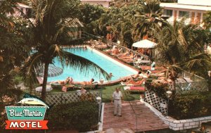 Vintage Postcard Blue Marlin Hotel Beach Pool Simonton Street Key West Florida