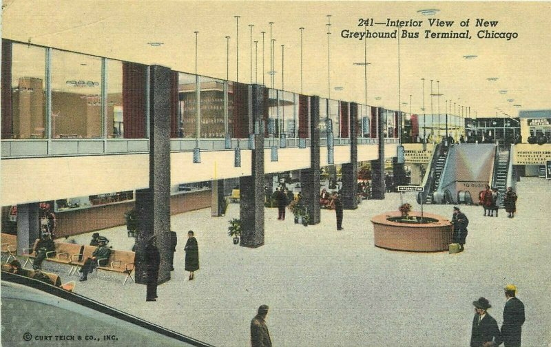 Aero Teich Chicago Illinois Greyhound Bus Terminal Interior 1954 Postcard 10673