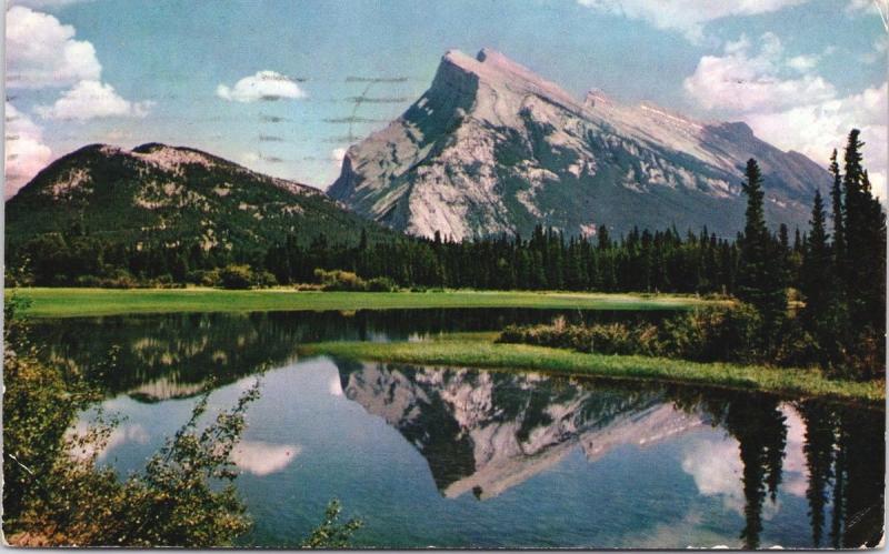 Mount Rundle Alberta AB from Vermillion Lake c1960 Vintage Postcard D69