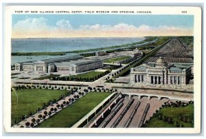 View Of New Illinois Central Depot Field Museum Stadium Chicago IL Postcard