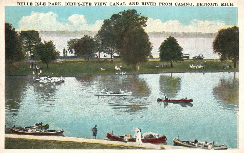 Vintage Postcard Belle Isle Park View Canal & River From Casino Detroit Michigan 