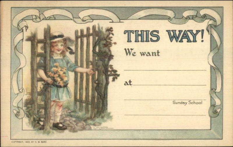 CM Burd Sunday School Rally Day Children c1922 Postcard #3