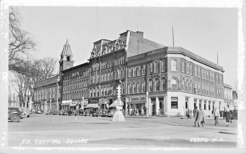 Keene NH Central Square Store Fronts Traffic Light Real Photo Postcard 