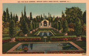 Vintage Postcard 1930's The Blue Gardens Arthur Curtis James Estate Newport RI