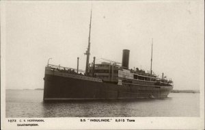 Southampton England Steamship Steamer Ship S.S. Insulinde RPPC Postcard