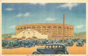 Tijuana Mexico BC Blue Flight arena automobiles 1940s Postcard linen 22-329