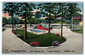 1962 Bama Motel And Restaurant Swimming Pool Mobile Alabama AL Posted Postcard