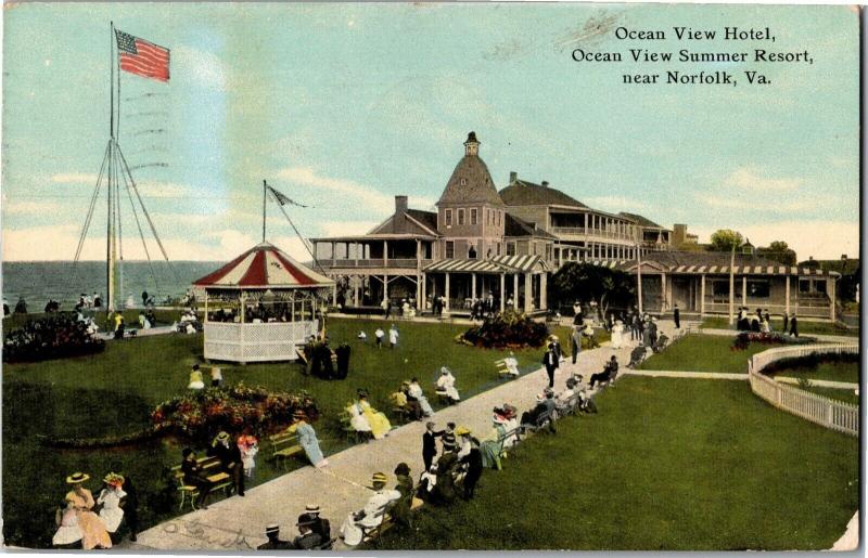 Ocean View Hotel, Ocean View Summer Resort Norfolk VA Vintage Postcard Q16