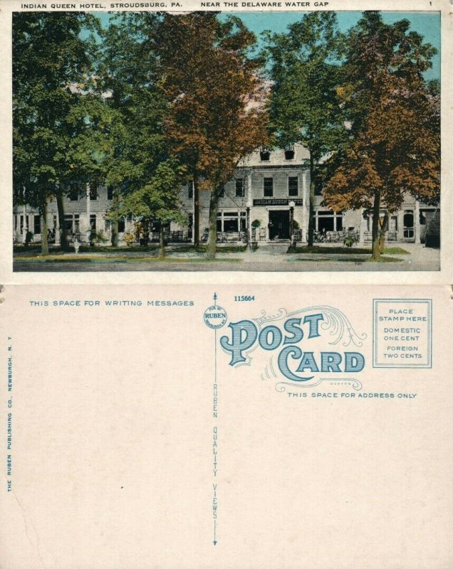 INDIAN QUEEN HOTEL STROUDSBURG PA NEAR DELAWARE WATER GAP ANTIQUE POSTCARD