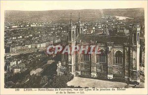 Old Postcard Lyon 180 our lady of fourviere view of Lyon and the junction of ...