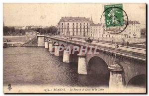 Old Postcard Roanne Bridge and Quai de Loire