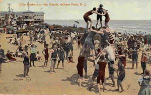 Human Pyramid Beach Crowd Asbury Park New Jersey 1911 postcard