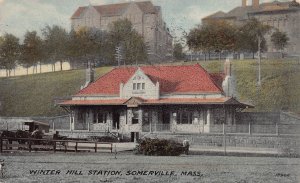 J76/ Somerville Massachusetts Postcard c1910 Winter Hill Railroad Depot 307