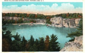 Vintage Postcard Swiss Village Bathing Point Mohonk Lake New York Kingston News