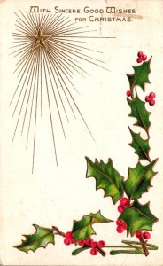 Christmas Good Wishes With Star and Holly 1909