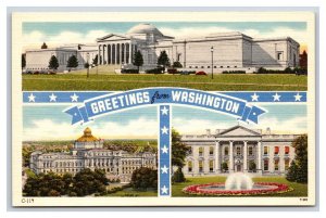 Multiview Greetings From Washington DC UNP Unused Linen Postcard W1