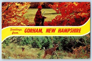Gorham New Hampshire NH Postcard Greetings Man Hunting Deer Scene 1967 Vintage