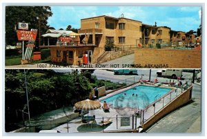 1975 Motel Row And Swimming Pool Hot Springs Arkansas AR Dual View Postcard