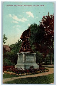 c1910 View of Soldier's and Sailors Monument Jackson Michigan MI Posted Postcard