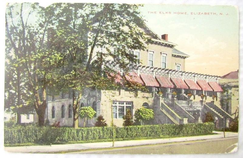 1911 ANTIQUE POSTCARD THE ELKS HOME ELIZABETH N.J. cork cancel