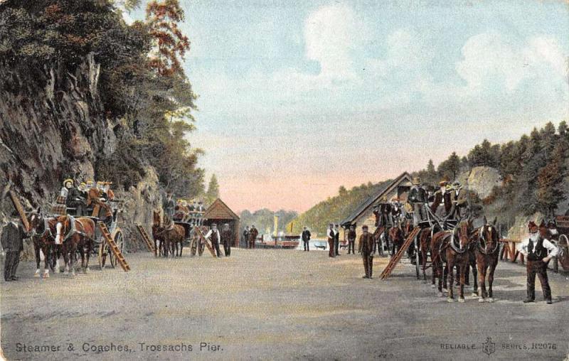 Steamer and Coaches in Trossachs Pier in Scotland Antique Postcard L810