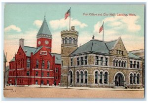 c1910 Post Office City Hall Exterior Building Lansing Michigan Vintage Postcard