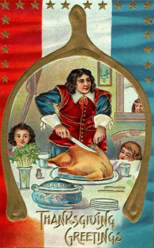 C.1907 Patriotic Thanksgiving Turkey Wish Bone Postcard P50 