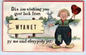 WYANET, IL ~ GREETINGS FROM ~ DUTCH KID  1913  Comic Bureau County  Postcard