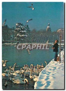 Modern Postcard Annecy and its lake in the snow Walk of Paquier left the Pont...