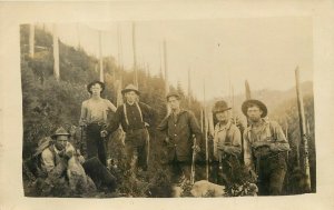 c1910s RPPC; Hunting Party, Men Pose with Rifles & Dogs, Pacific Northwest US?