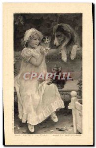 Postcard Old Dog Puppy Cat Child Chients