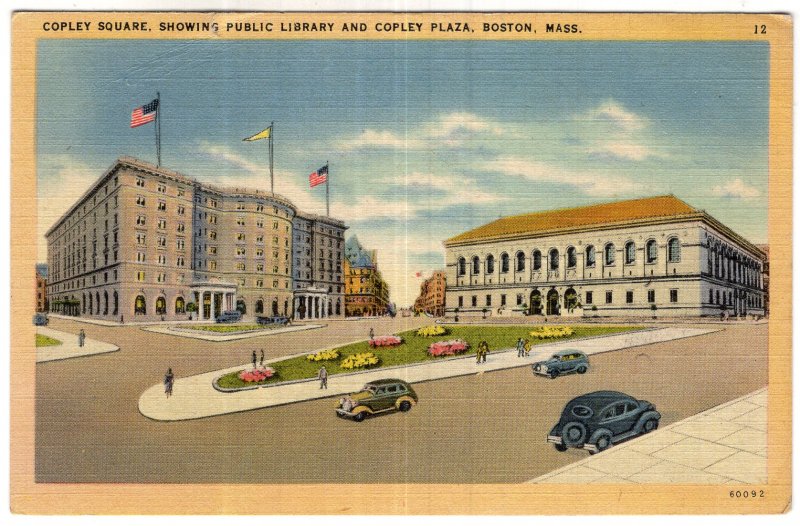 Boston, Mass, Copley Square, Showing Public Library and Copley Plaza