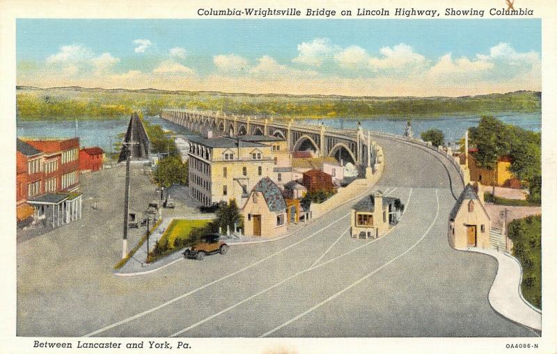 Columbia Pennsylvania~Wrightsville Bridge~Downtown~Toll Booth~1930 Linen PC 