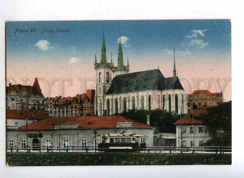 203028 CZECH PRAGA VIII new Church TRAM Vintage postcard