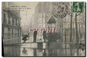 Old Postcard Crue of the Seine Paris Clichy Town Hall Square Floods January 1910