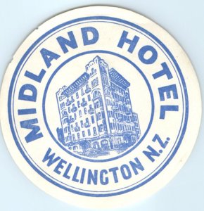 c1930s Wellington, NZ Midland Hotel Luggage Label Decal Gummed New Zealand C42