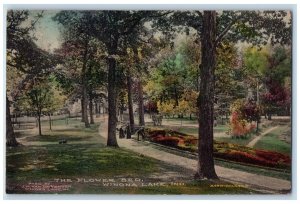 1910 Flower Bed Park Trees Garden Winona Lake Indiana Vintage Antique Postcard