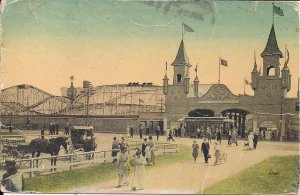 Nantasket Beach, MA, PARAGON AMUSEMENT PARK, 1916, Horse & Buggy, Street Car