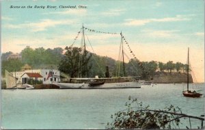 Postcard OH Cleveland - Scene on the Rocky River - Steamship Schooner