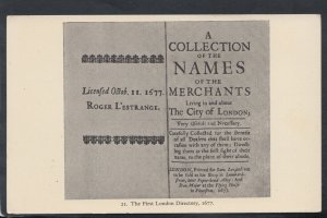 Guildhall Museum Postcard - The First London Directory, 1677 -  RS12666