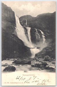Vintage Skjæggedalsfos Norway Waterfall Scenic Postcard 1907