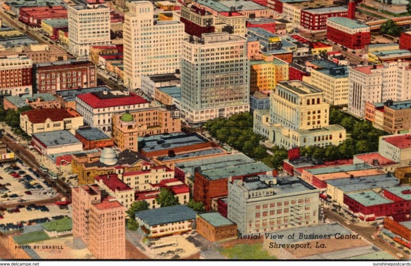 Louisiana Shreveport Aerial View Of Business District Curteich