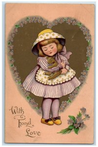 Valentine Floral Heart Cute Little Girl With Teddy Bear Fresno CA Tucks Postcard