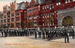 Spokane Washington Gonzaga College Drill, Color Lithograph Vintage PC U8544