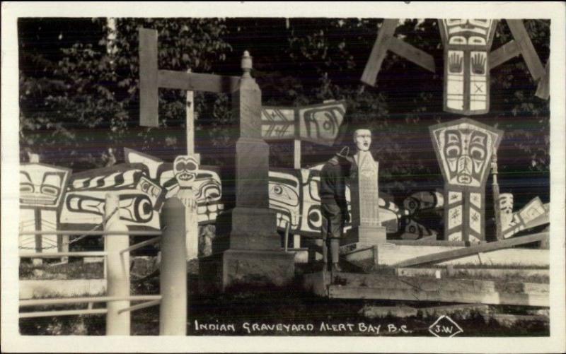 Alert Bay BC Native Indian Graveyard Totems c1920s-30s Real Photo Postcard