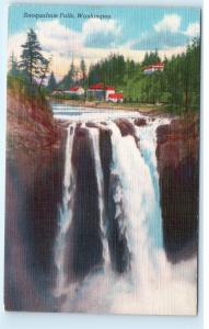 *Snoqualmie Falls Lodge Niagara of West Washington WA Vintage Linen Postcard A85