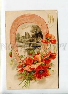 3169900 Horseshoe POPPY Flowers ART NOUVEAU Klein Vintage PC